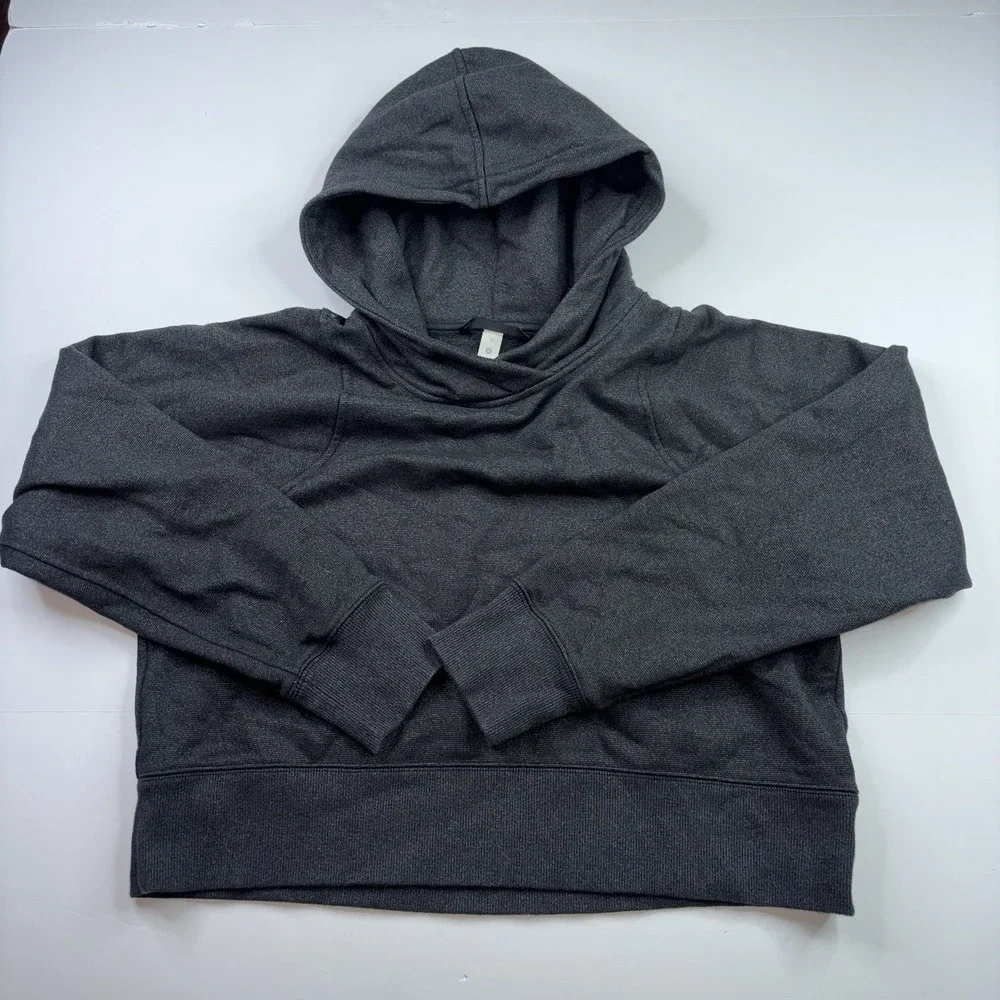Lululemon Loungeful Cropped Pullover Hoodie Women's Size 6 Spark Black Athletic